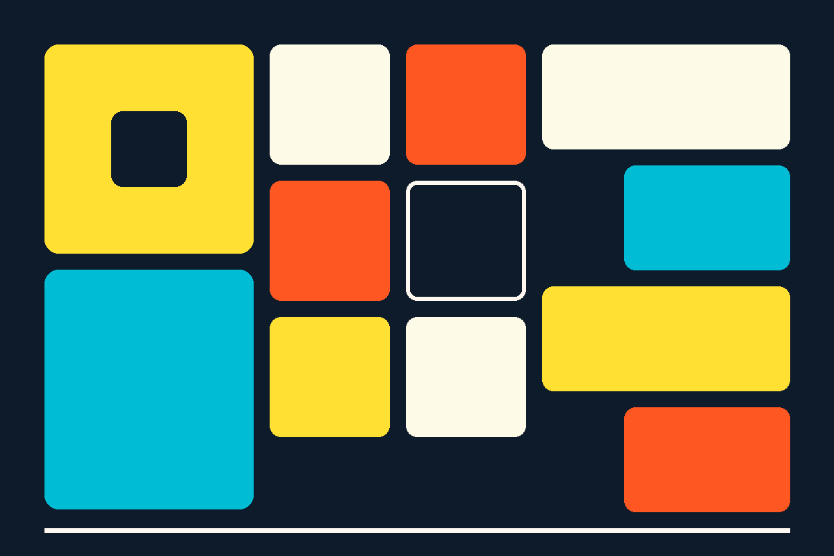 Swiss-style modular grid of colored squares echoing the OKX logo