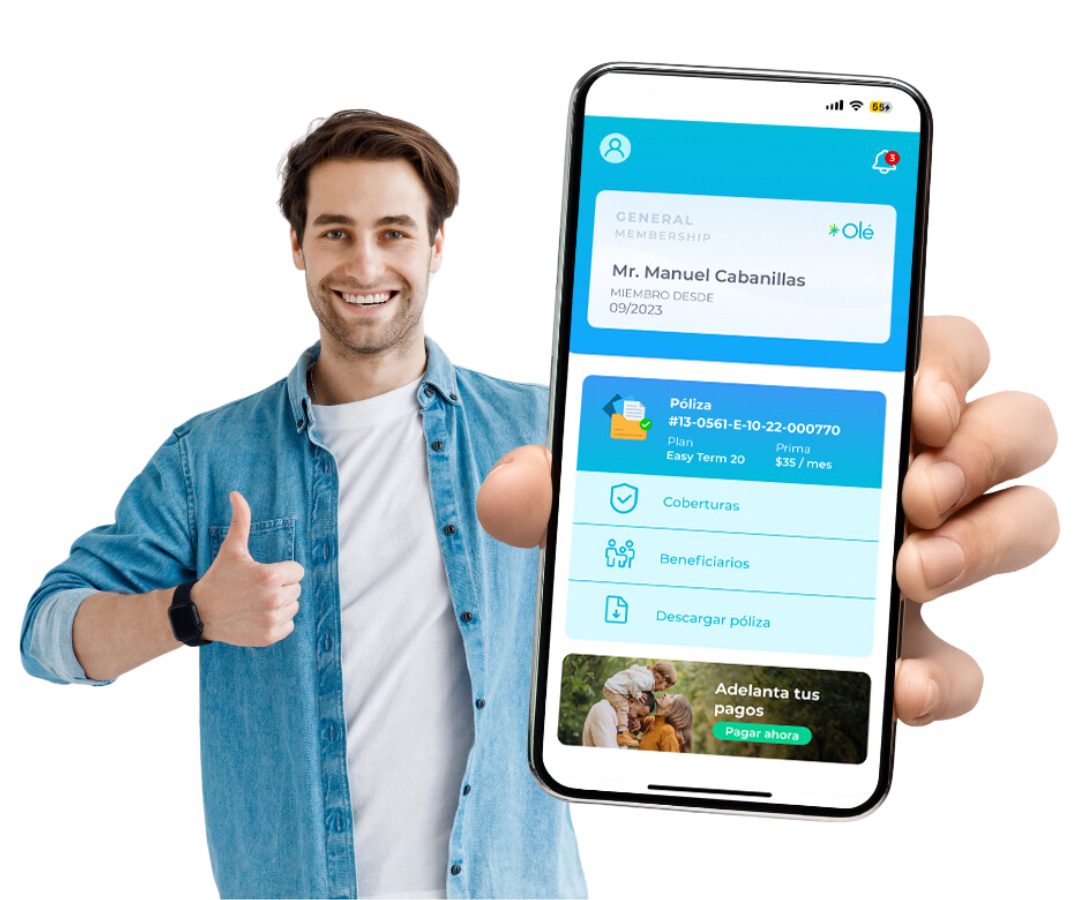 Olé Life’s published member app illustration showing policy tools on mobile devices
