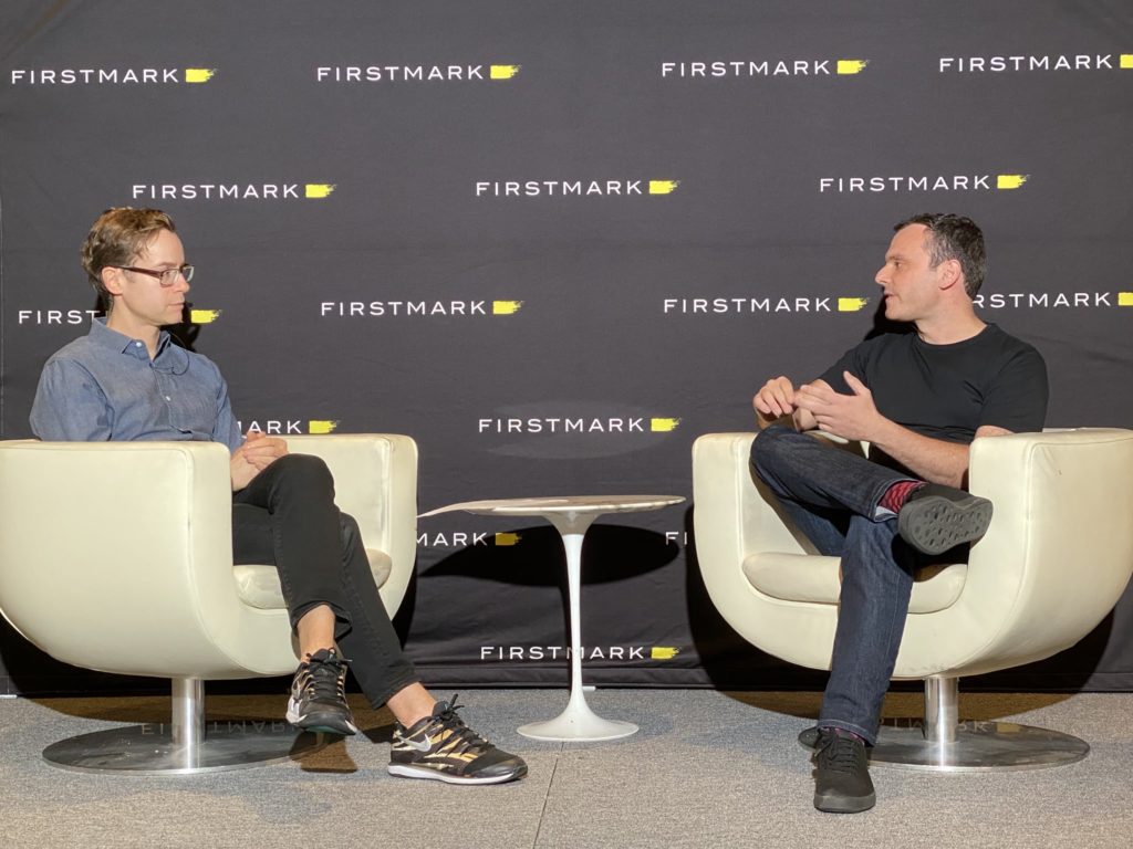 Olivier Pomel, left, in conversation with Matt Turck at a FirstMark event