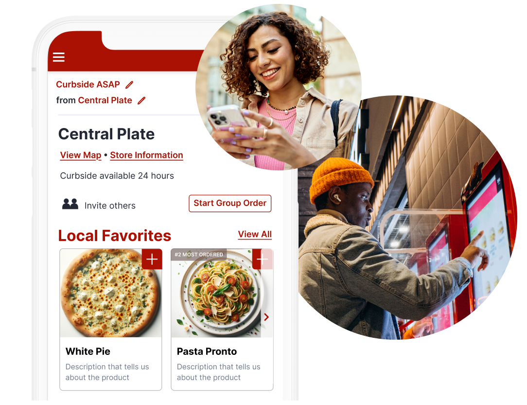 Olo product illustration showing branded restaurant ordering on mobile screens