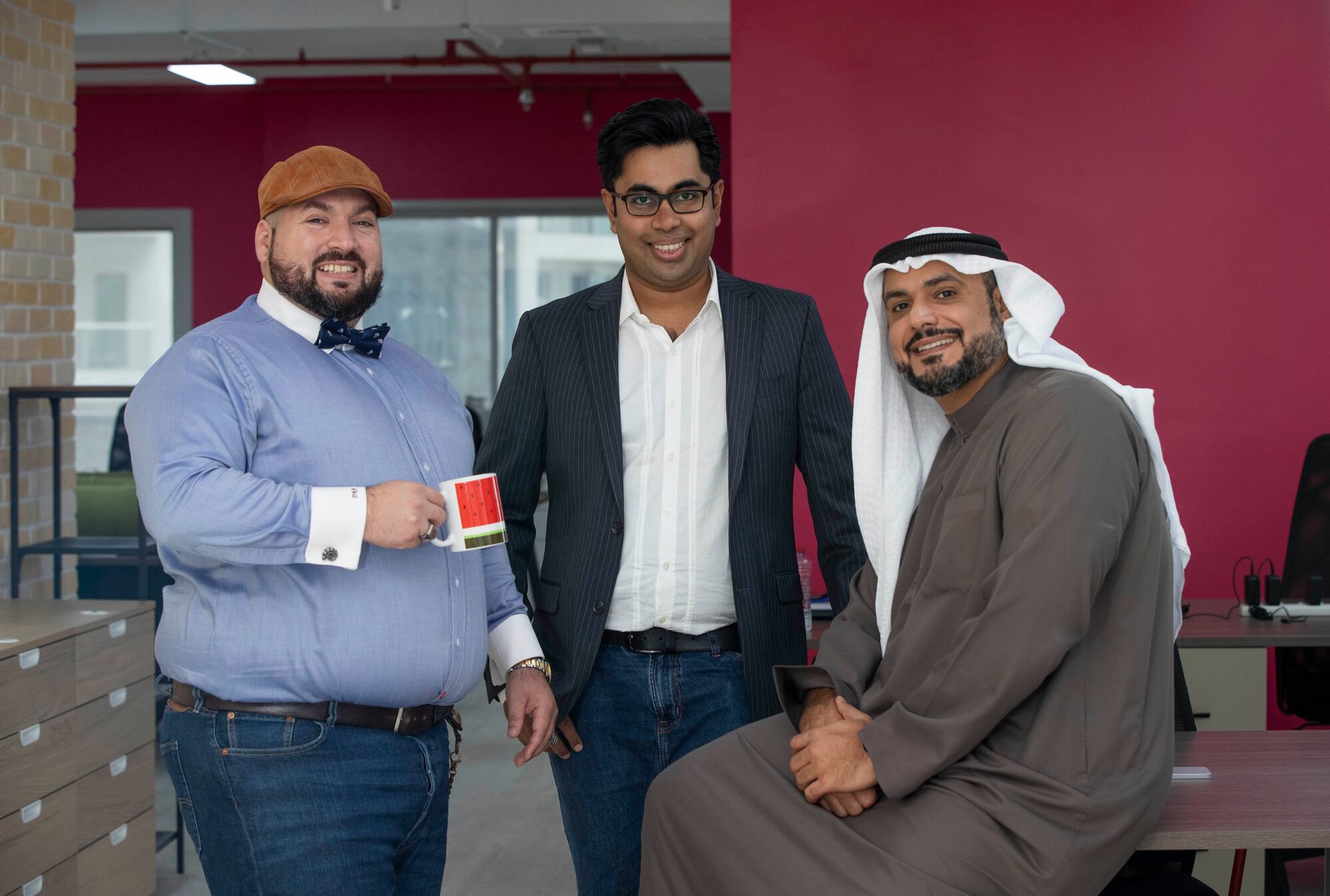 Watermelon co-founders Cristobal Albornoz, Archya Sengupta and Omar AlShamsi together in their Dubai office