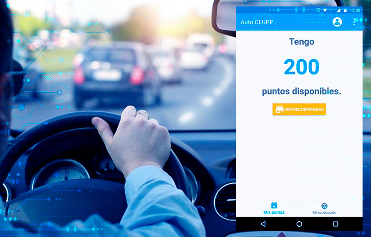 An early Auto Clupp app interface shown beside a driver on a city road