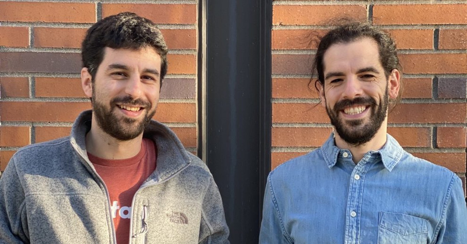 Routable co-founders Tom Harel and Omri Mor smiling in front of a brick wall