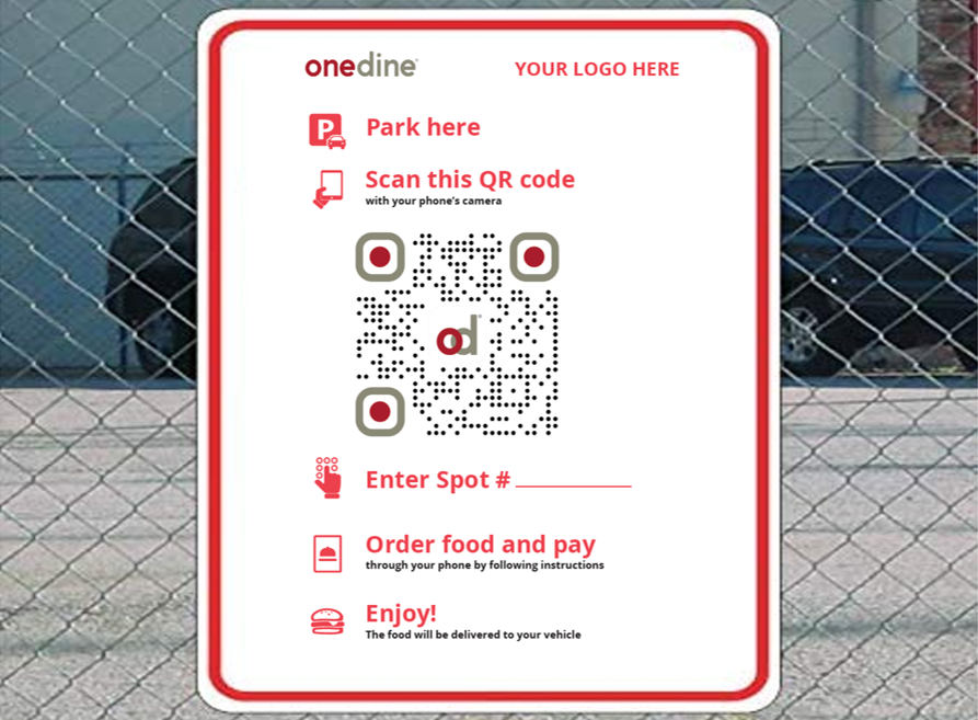 OneDine promotional illustration of QR ordering in restaurant parking spaces