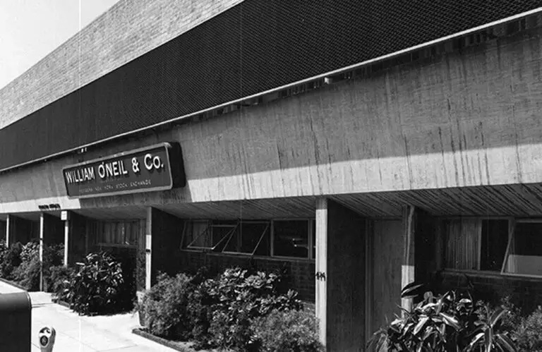 Archival black-and-white photograph of a William O’Neil & Co. office building
