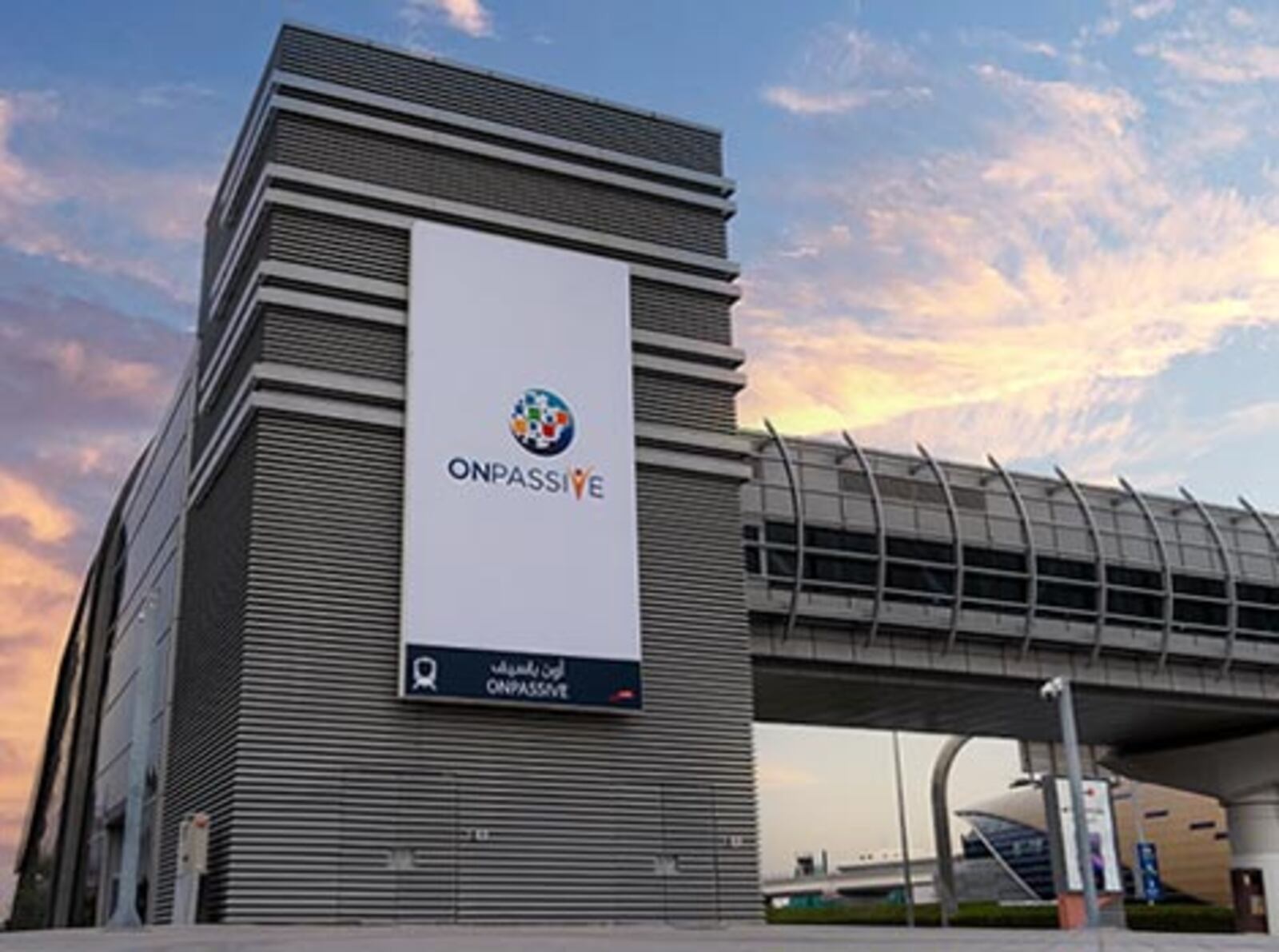 RTA publicity image showing OnPassive branding on the former Al Safa Dubai Metro station