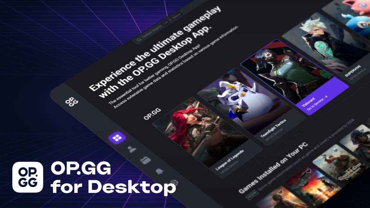 OP.GG for Desktop showing a grid of supported games