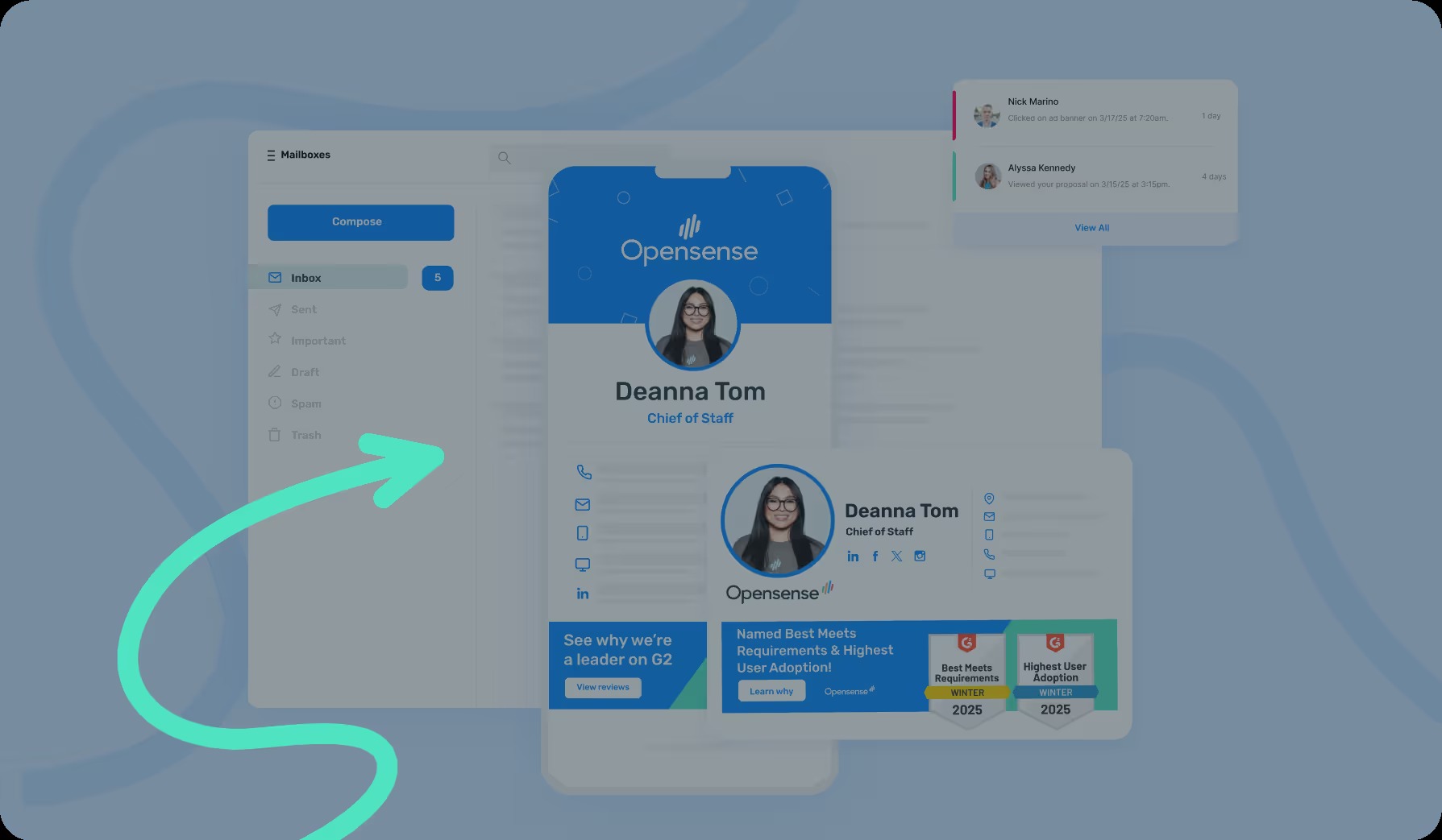 Opensense dashboard showing centralized email signature management controls