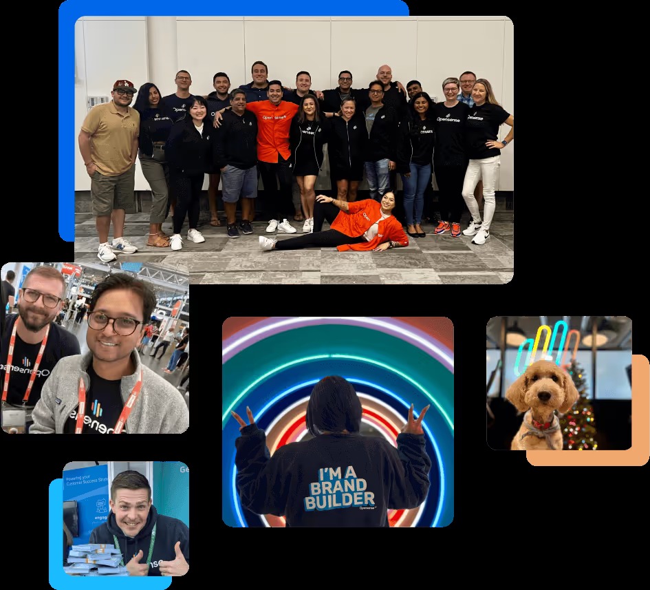 A collage of Opensense team members at events and informal gatherings