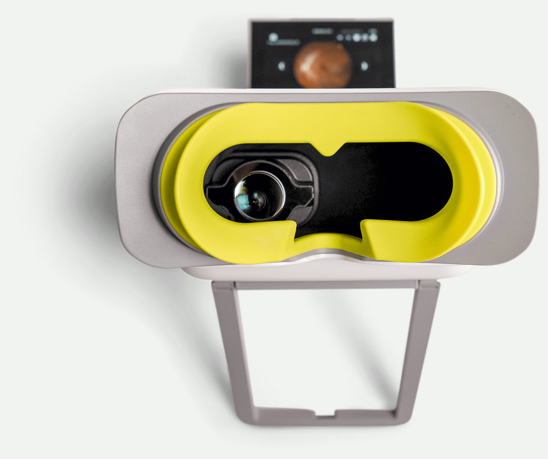 Optain's automated retinal camera, photographed from the patient-facing side