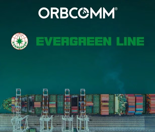 Evergreen shipping containers in an ORBCOMM customer announcement