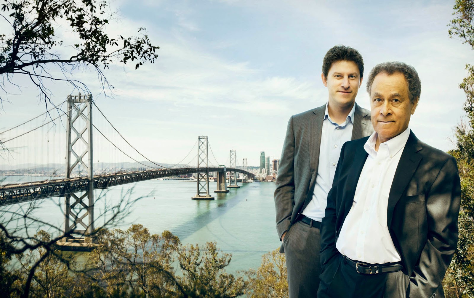 Orion and David Hindawi overlooking the San Francisco-Oakland Bay Bridge in 2015