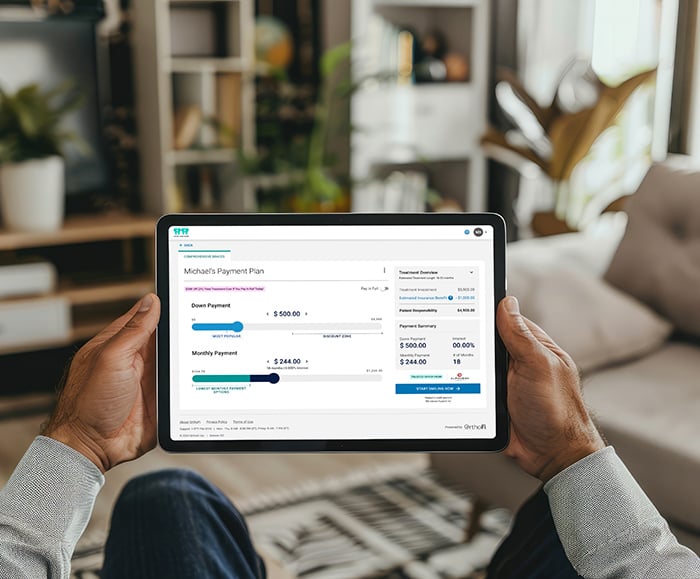 OrthoFi product presentation shown on a tablet