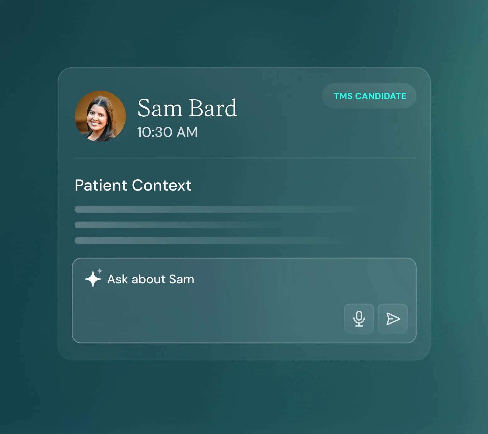 Osmind product illustration showing a patient context panel