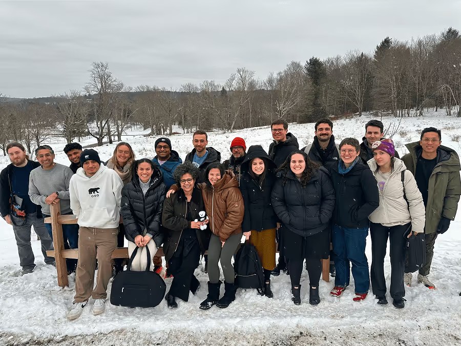 Oso team members together on a snowy group outing