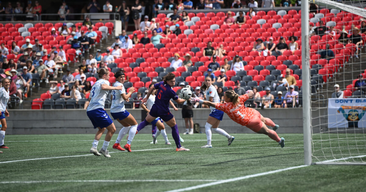 Ottawa Rapid FC players compete against Calgary Wild FC at TD Place