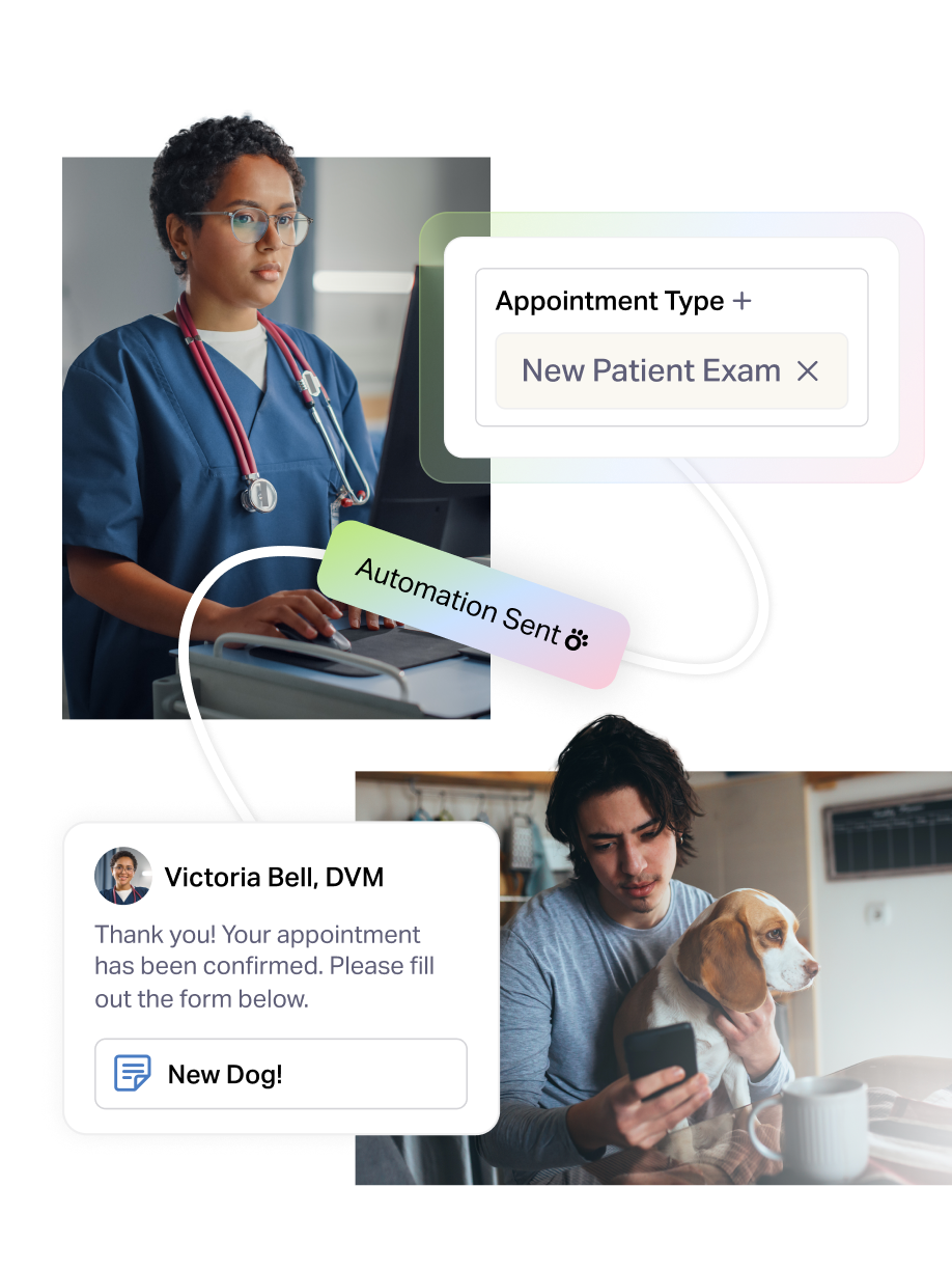 Otto product illustration showing a new patient appointment triggering a digital intake form