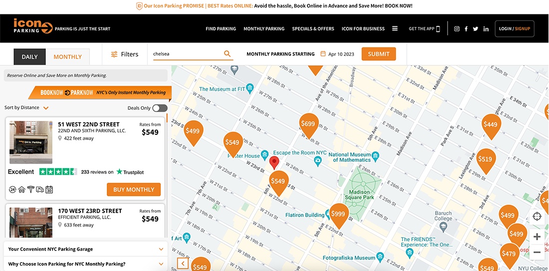 Monthly parking website interface displayed in OutworX’s public portfolio