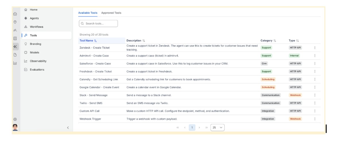 OvationCXM AI Studio screen showing agent configuration tools