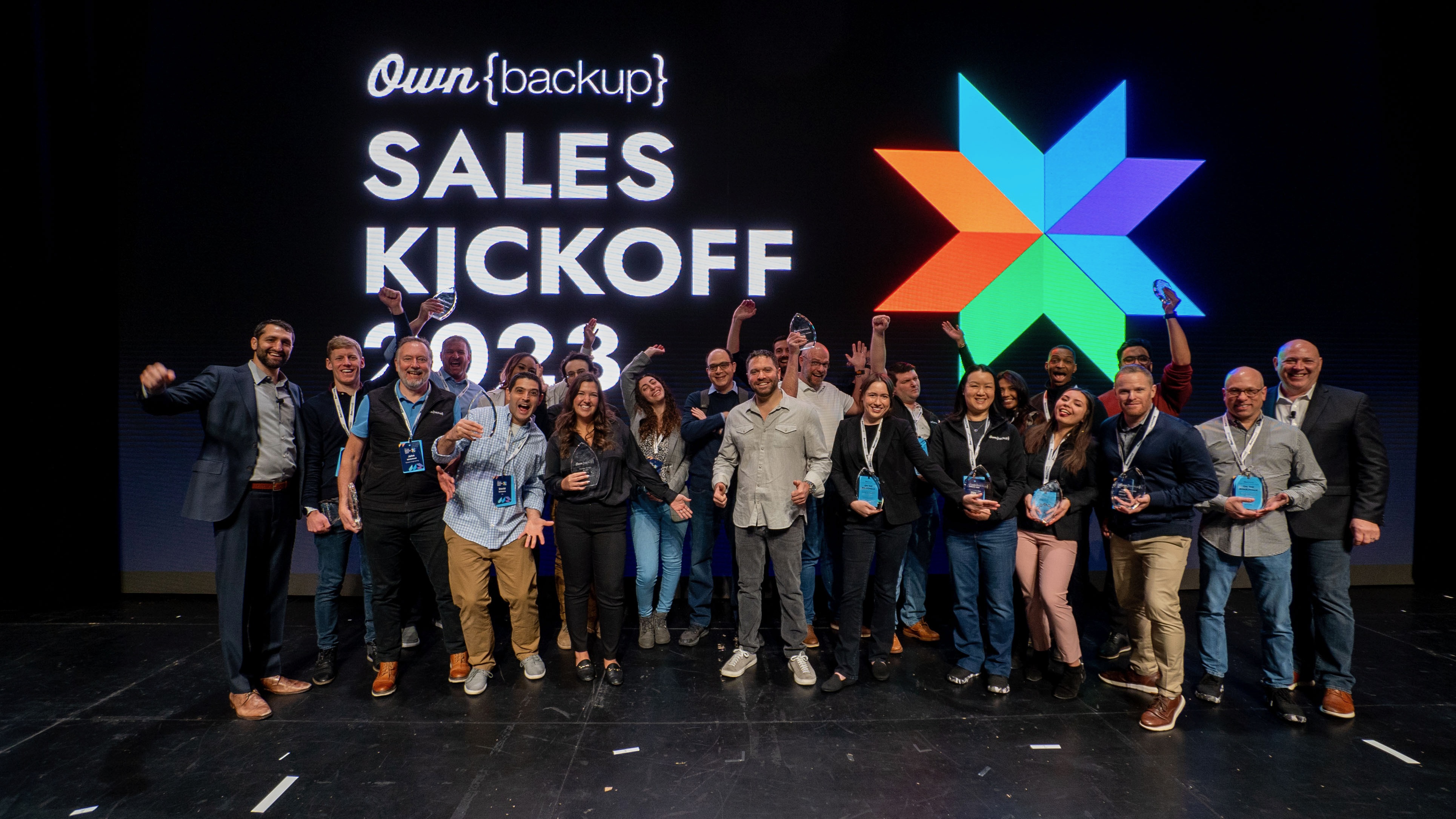 OwnBackup colleagues celebrating at the 2023 sales kickoff