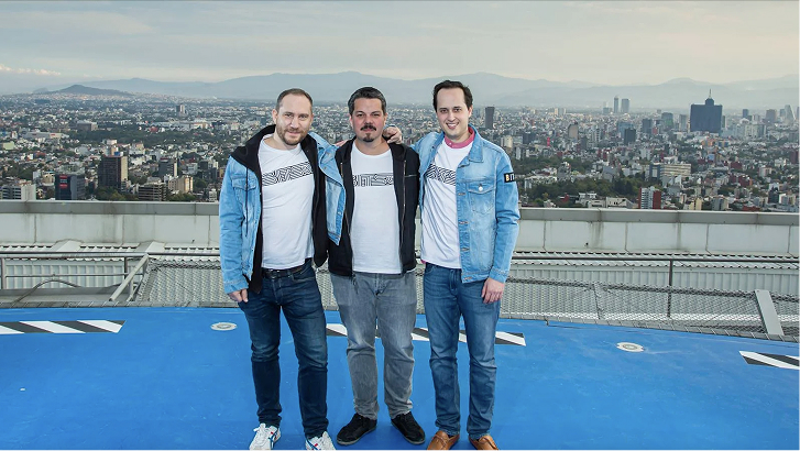 Bitso's three co-founders on a rooftop above Mexico City