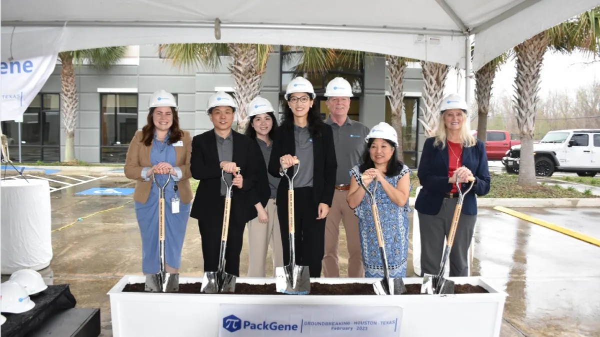 PackGene representatives and officials holding shovels at the Houston groundbreaking in February 2023