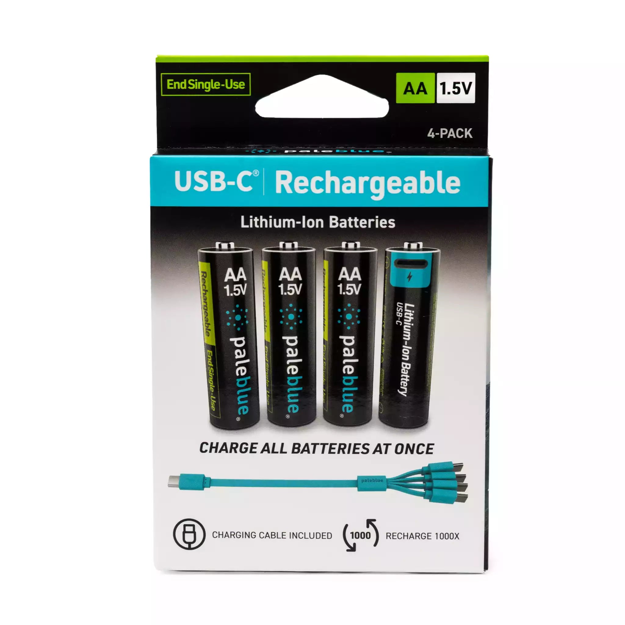Paleblue Voyager rechargeable AA battery with USB-C port