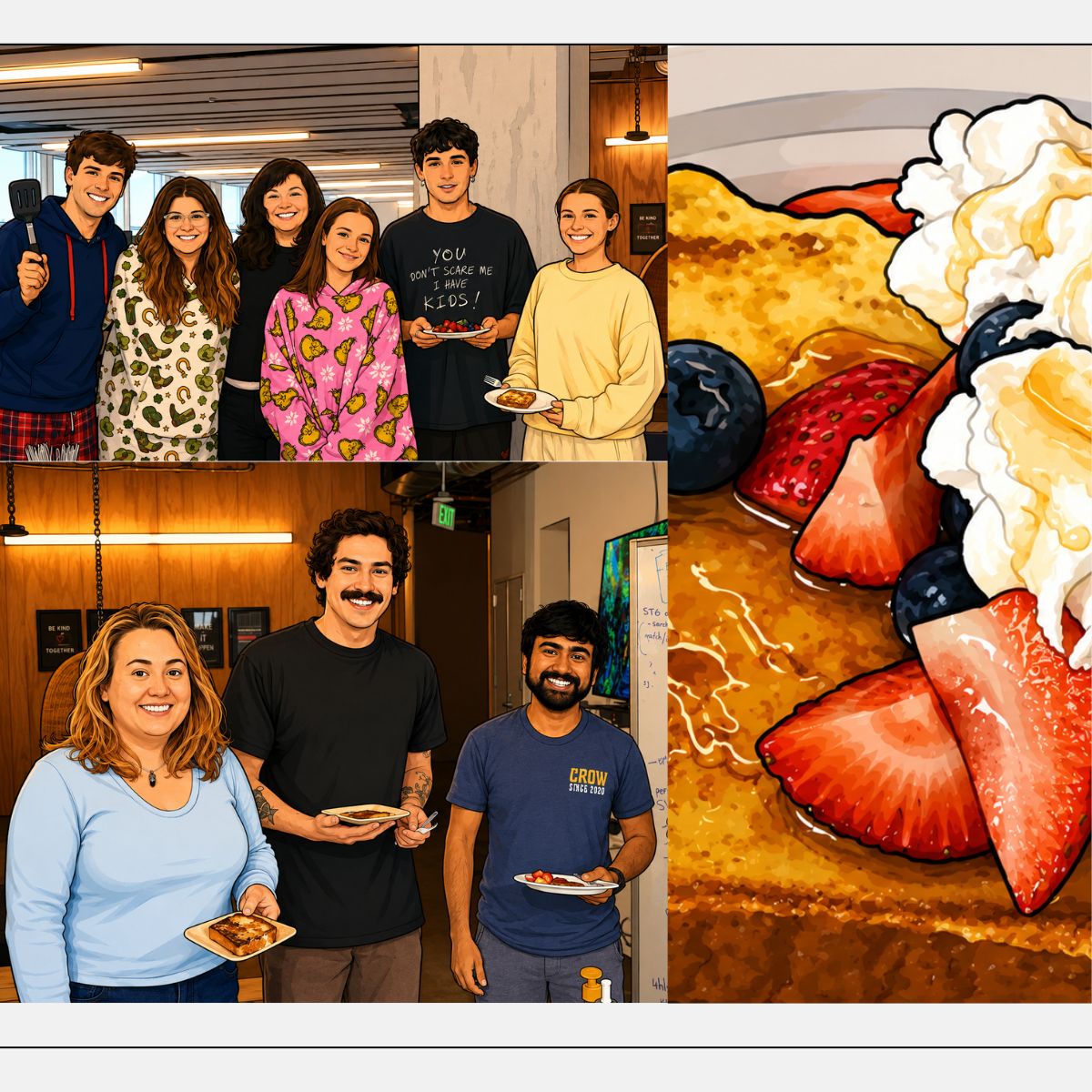 Pallet team gathered for the Pancakes & Pajamas morning event