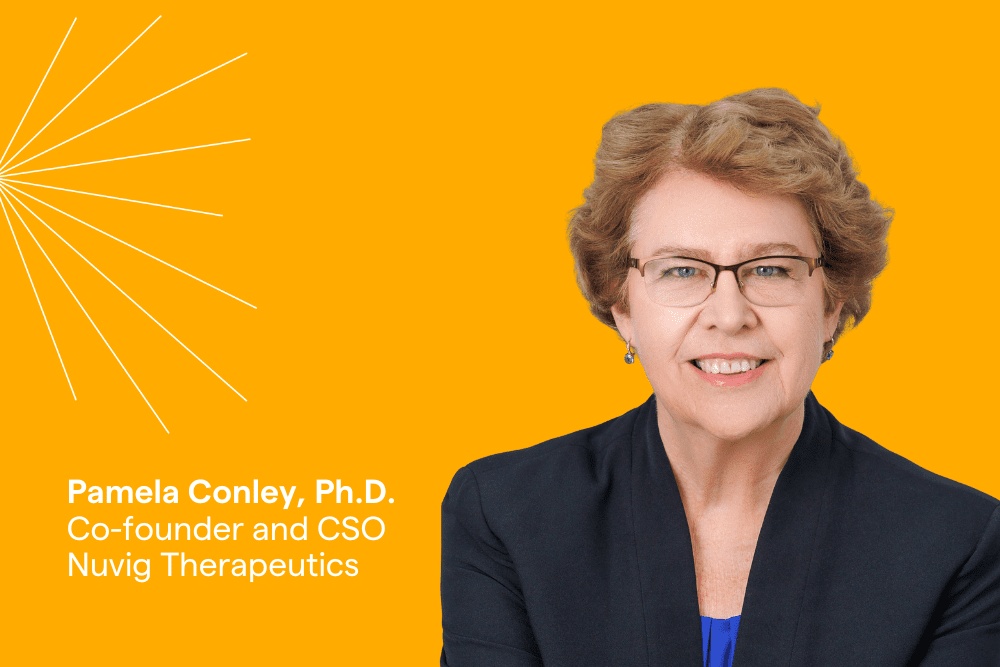 Pamela Conley in Biocom’s orange 2024 member-spotlight press graphic