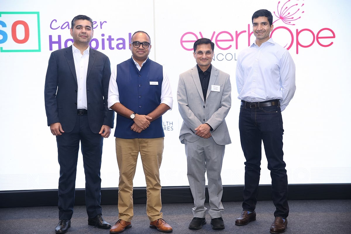 Pankaj Jethwani, at left, with Gaurav Porwal, Sanket Mehta and Viren Shetty at a business announcement