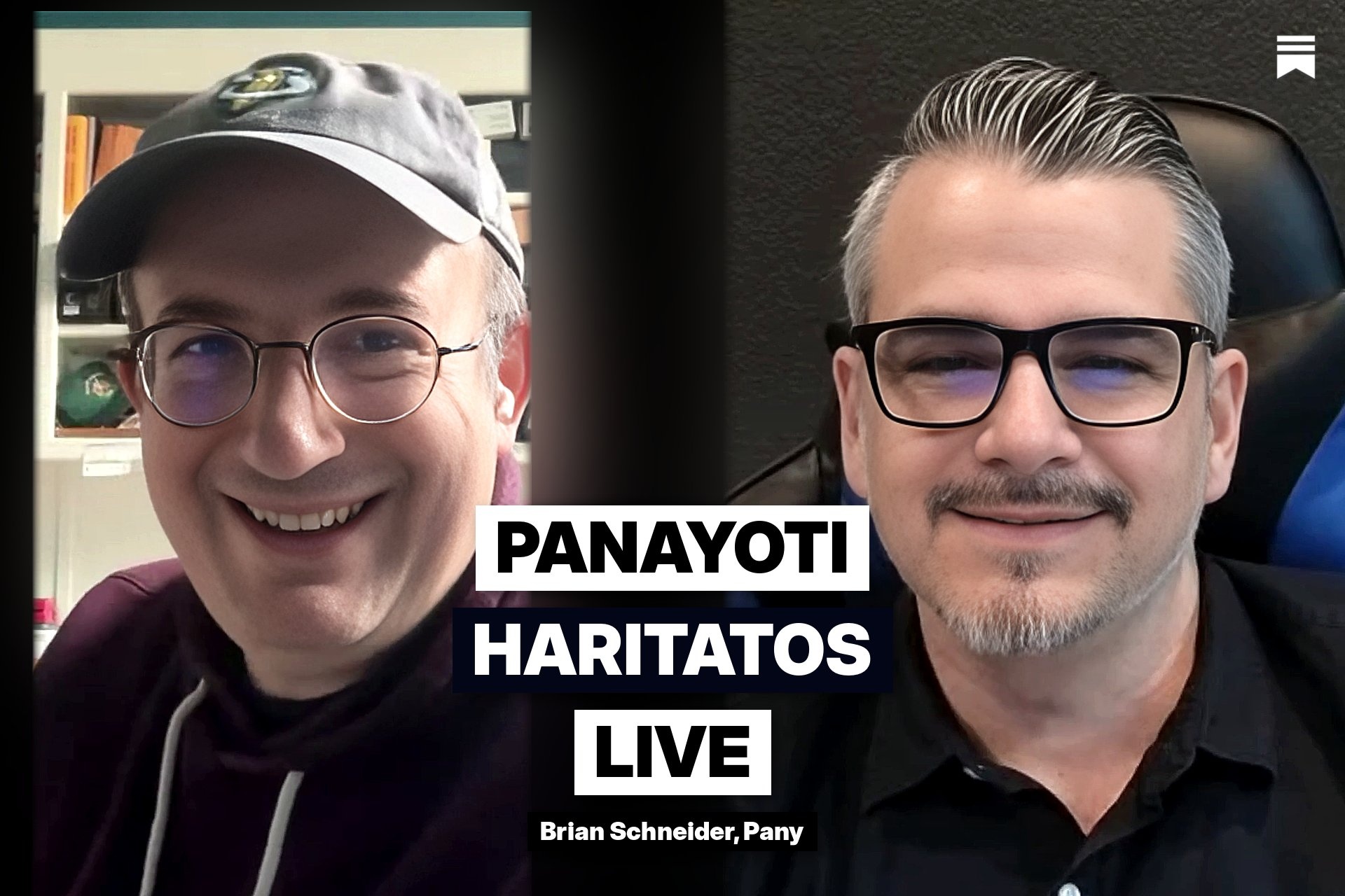 Brian Schneider, left, and Pany Haritatos, right, in the promotional still for their Alternate Worlds interview
