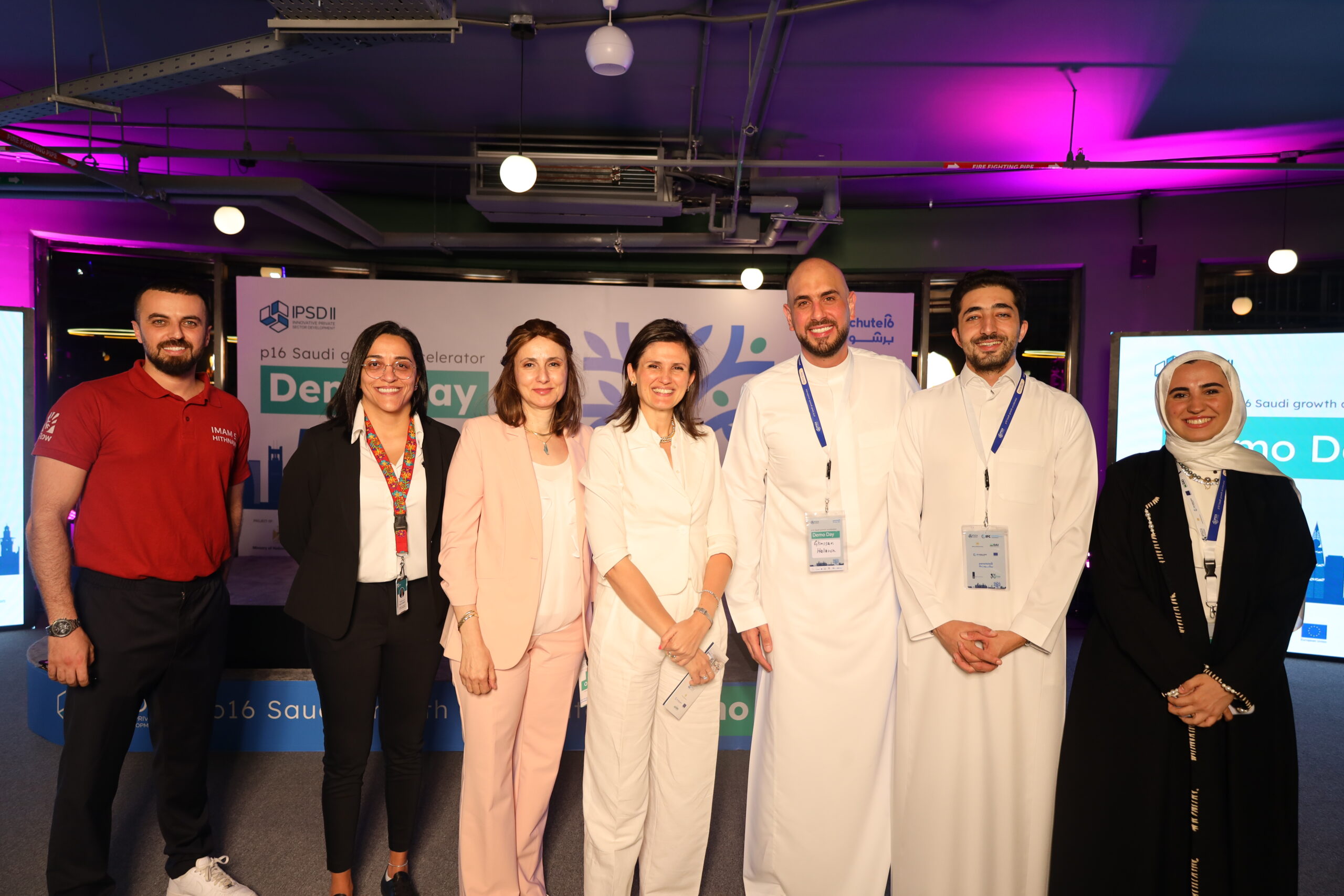 Group photograph at the P16 Saudi Growth Accelerator demo day in Riyadh