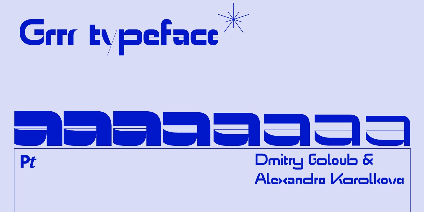 Grrr typeface specimen showing experimental letterforms across weights