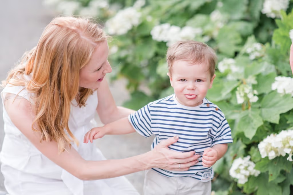 Parenthood Ventures founder Charlotte Michailidis outdoors with her young child