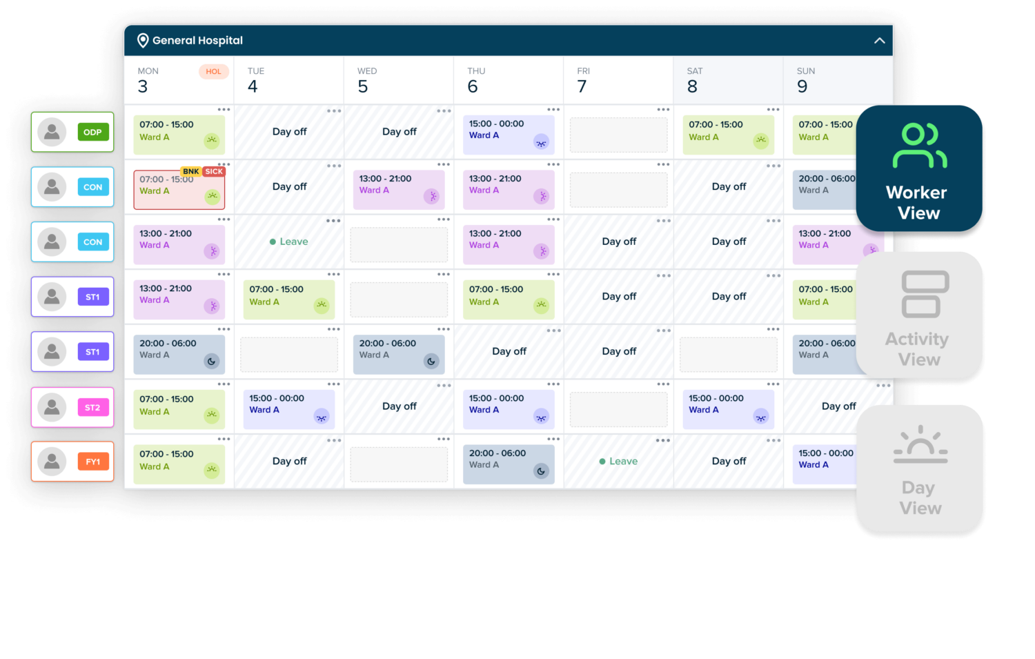 Patchwork worker interface showing a calendar of scheduled shifts