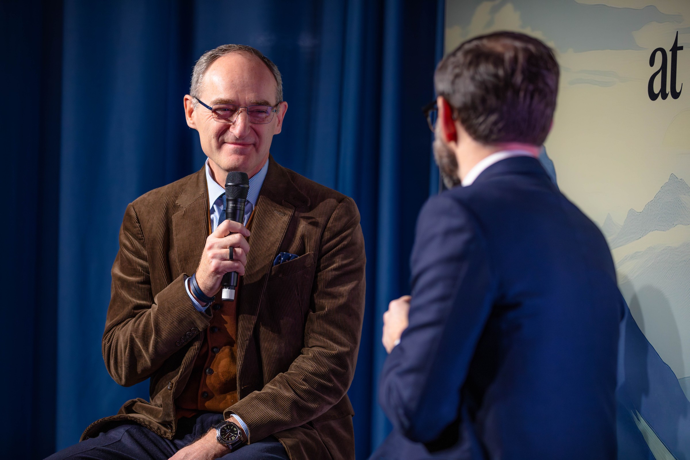 Patrice Louvet, seated with a microphone, in conversation at a Semafor event in Davos