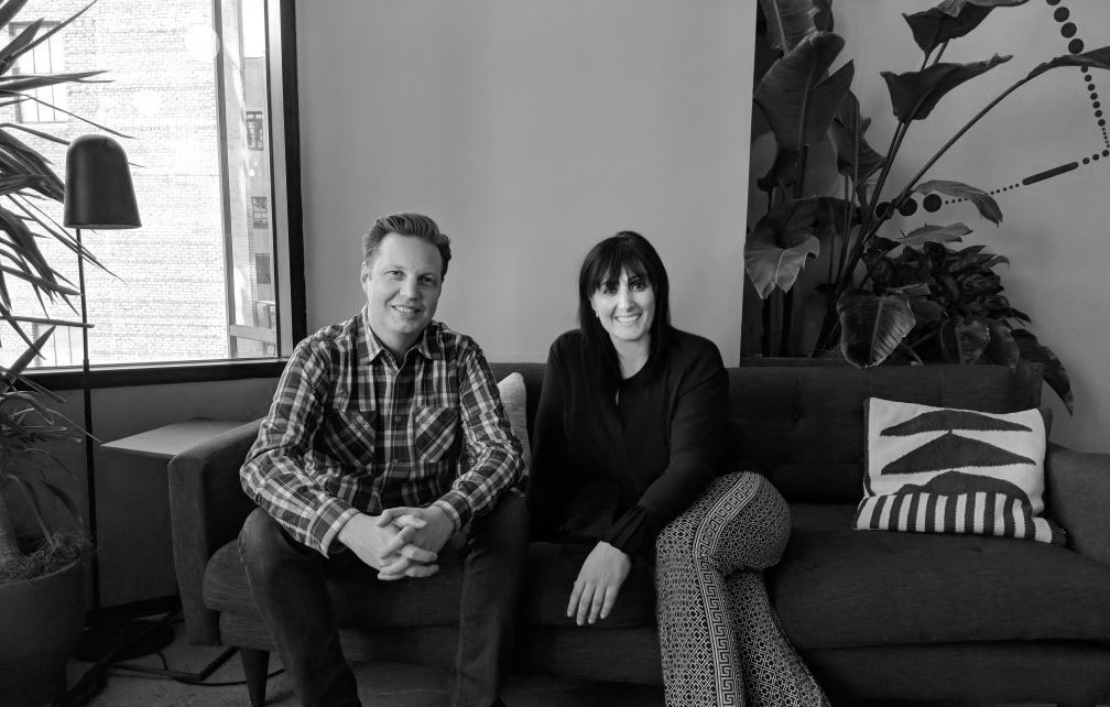 Patrick Charlier, left, and Alice Charlier seated together on a sofa
