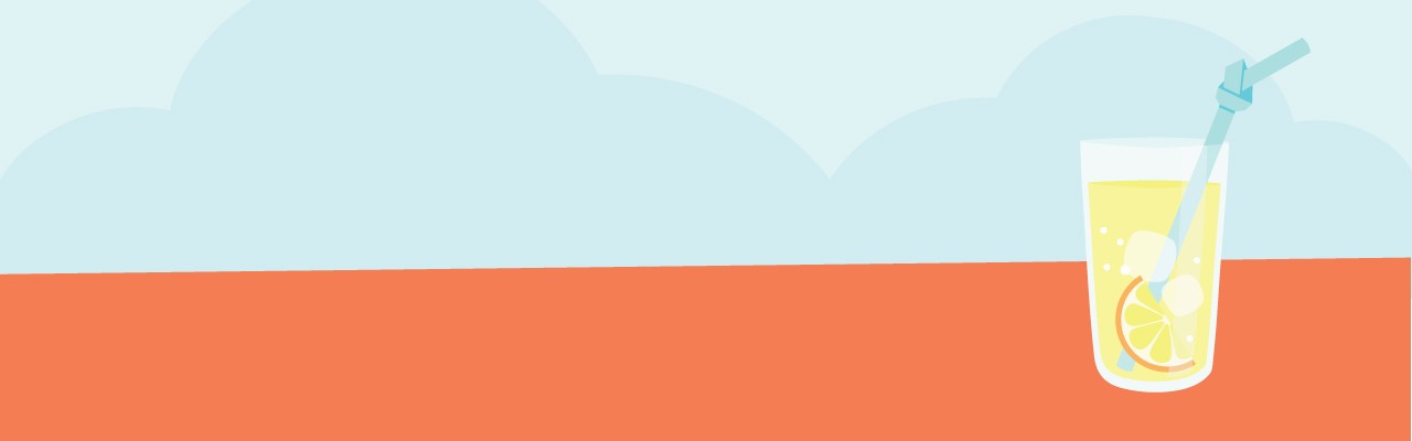 Illustration of a summer drink on an orange tabletop from Cooley’s essay Celebrating Plastic Free