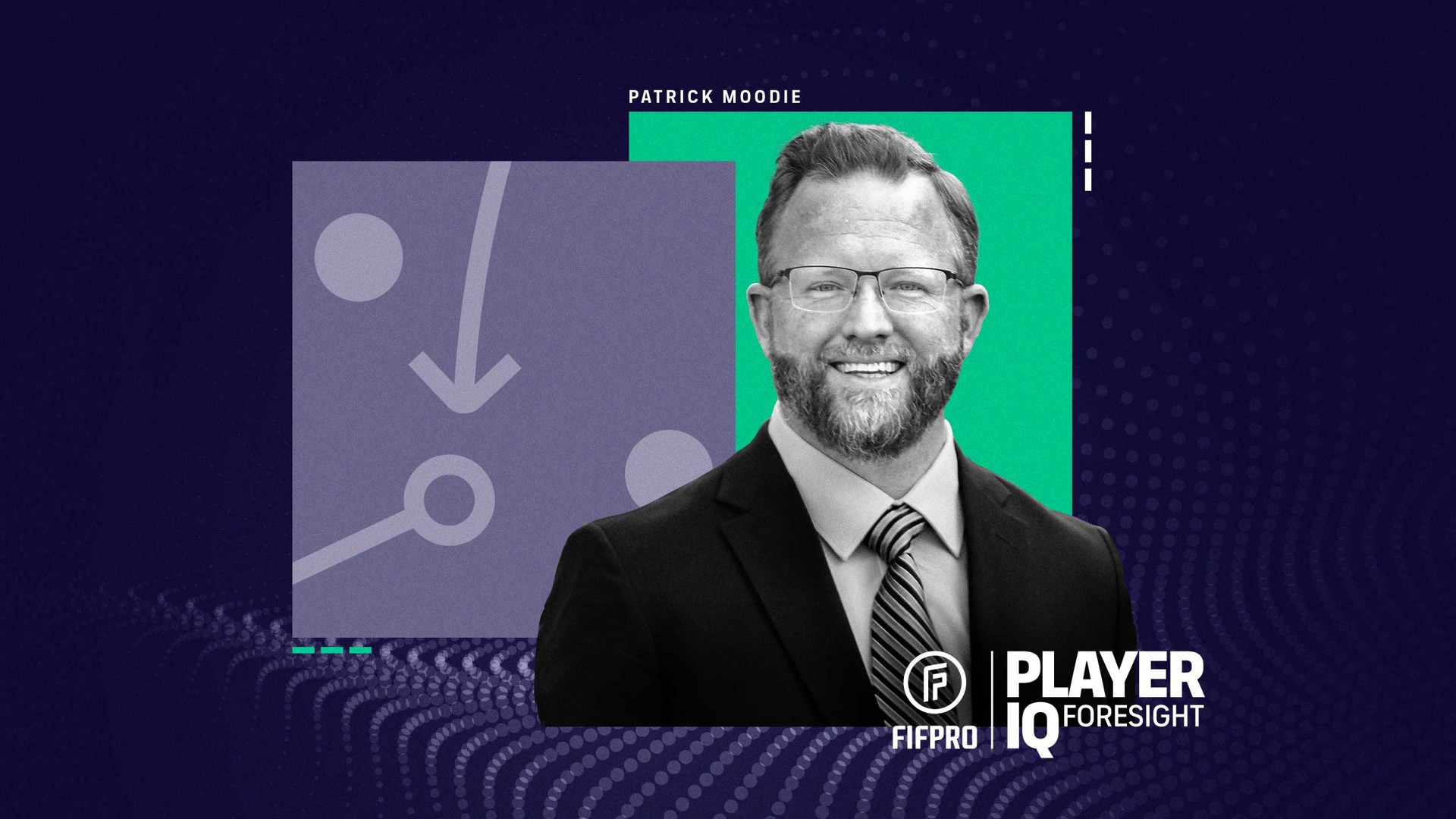 FIFPRO editorial graphic featuring Patrick Moodie beside abstract motion-tracking graphics