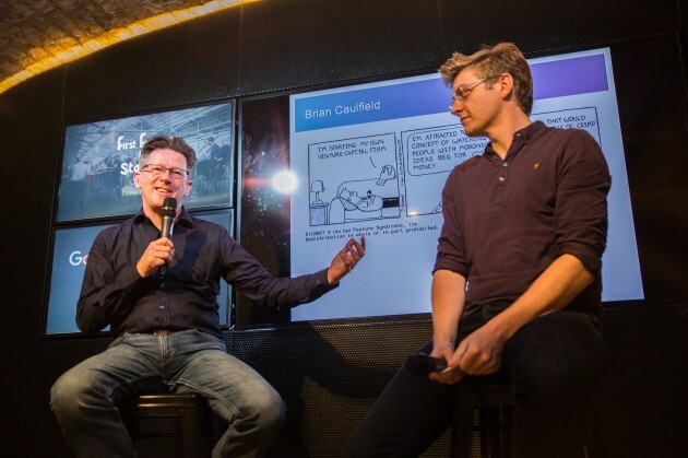 Patrick Walsh seated on the right during a conversation with another speaker at Dogpatch Labs