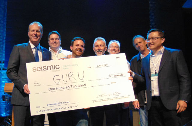 Paul Burke, third from left, joins the group receiving Guru’s $100,000 SeismicSD award in 2017