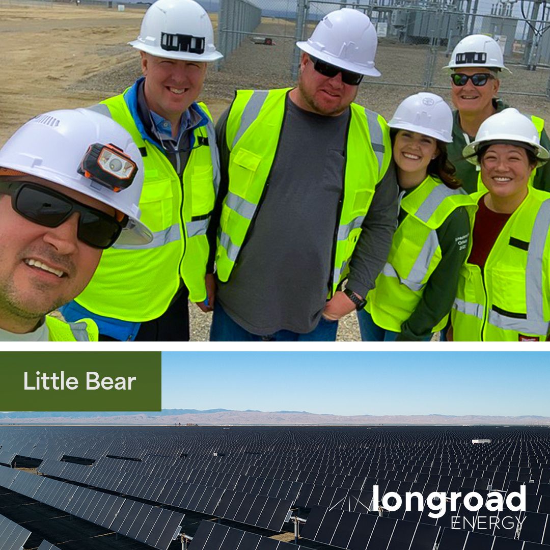 Paul Gaynor and Longroad Energy colleagues wearing hard hats at the Little Bear Solar project