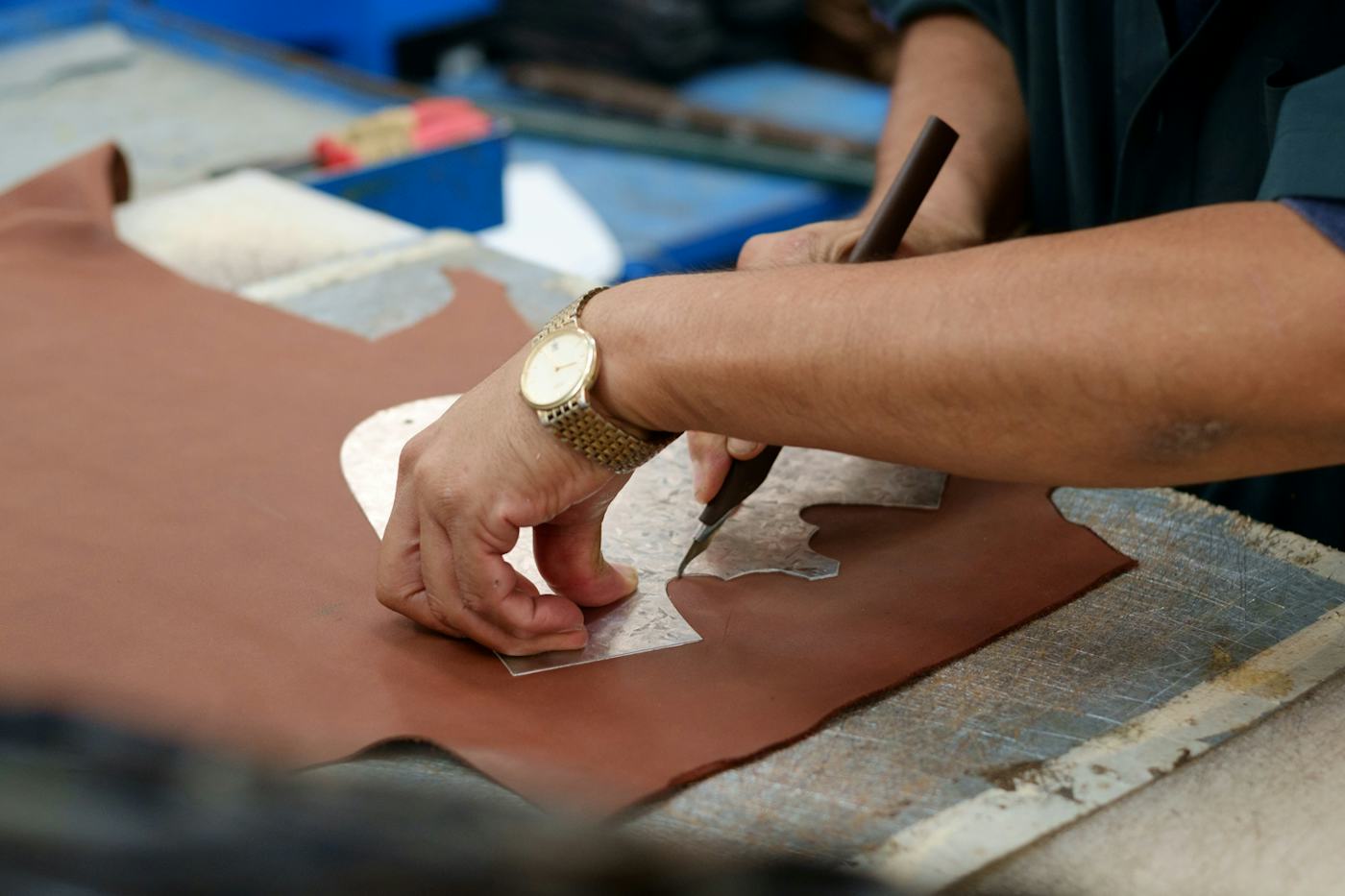 An artisan working on a Tecovas boot in León, Mexico