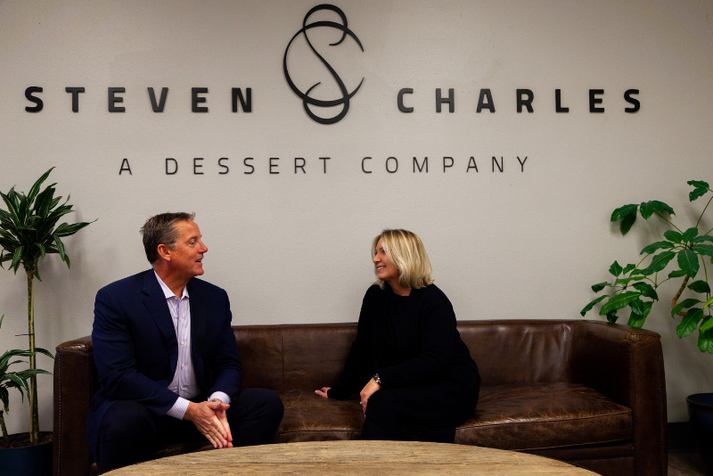 Paul Lapadat speaking with Rebecca O'Hara at Steven Charles, A Dessert Company