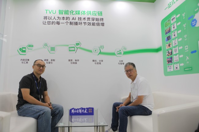 Paul Shen, seated on the right, speaking with interviewer Chen Tong at BIRTV 2024