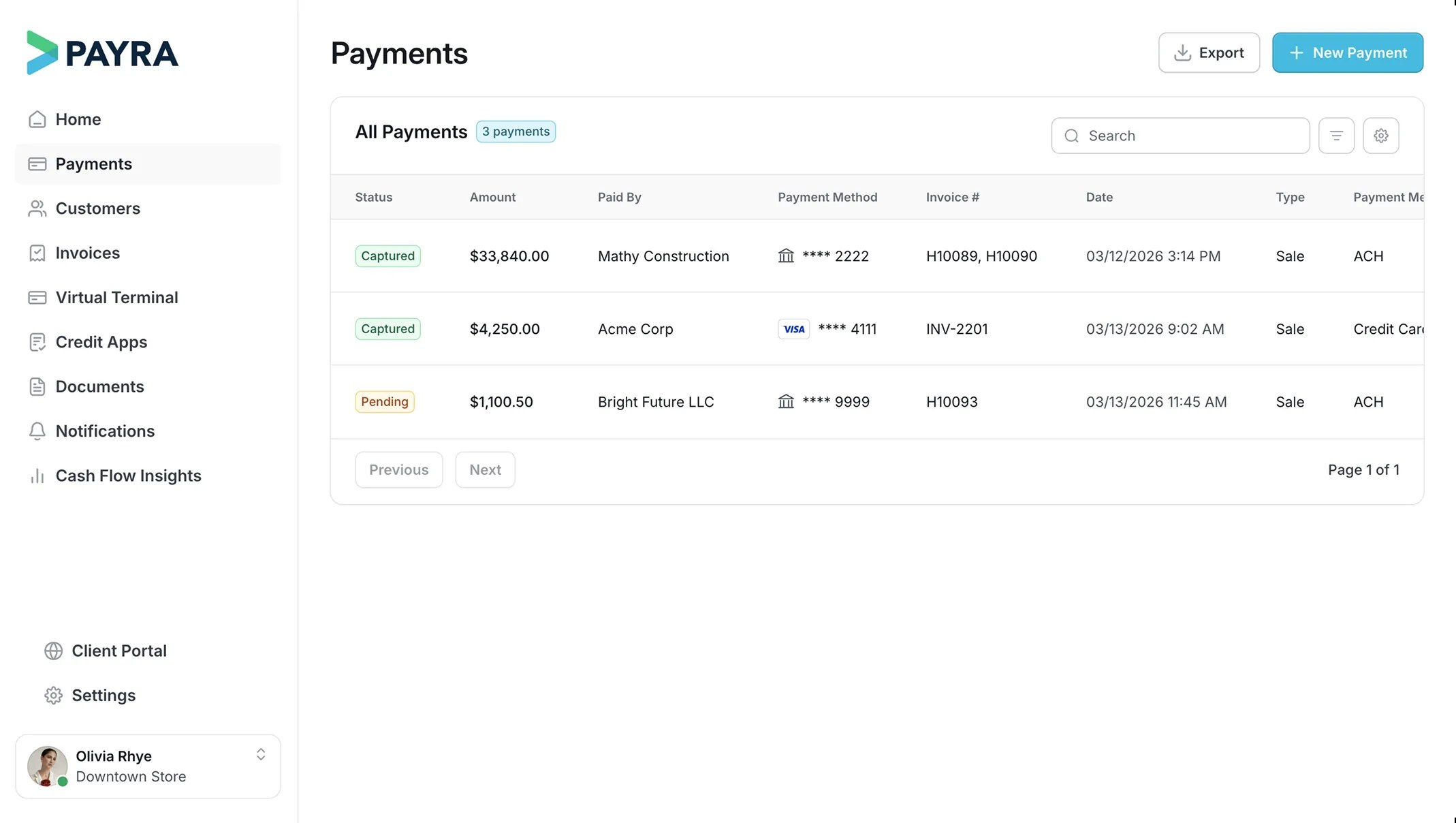 Payra platform interface for construction receivables