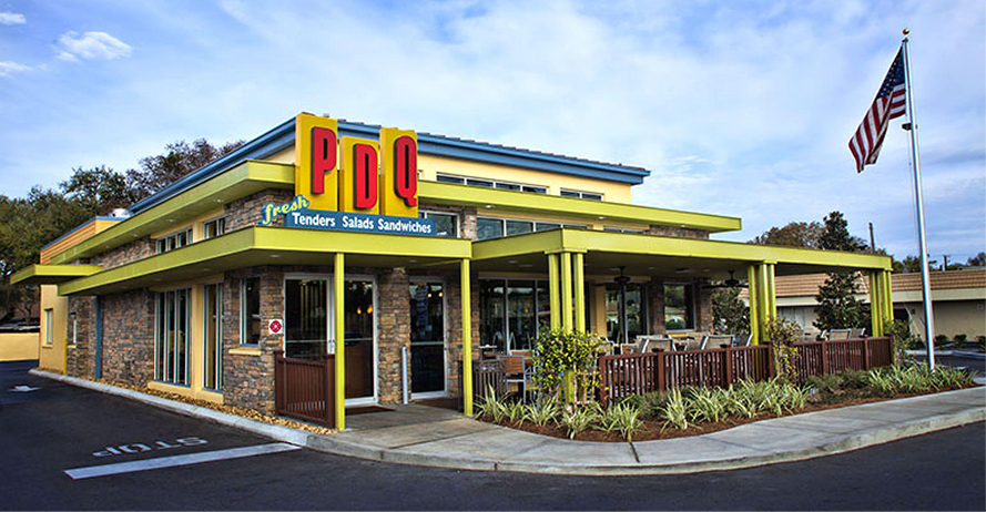 Exterior of a PDQ restaurant, photographed for the Paytronix customer case study