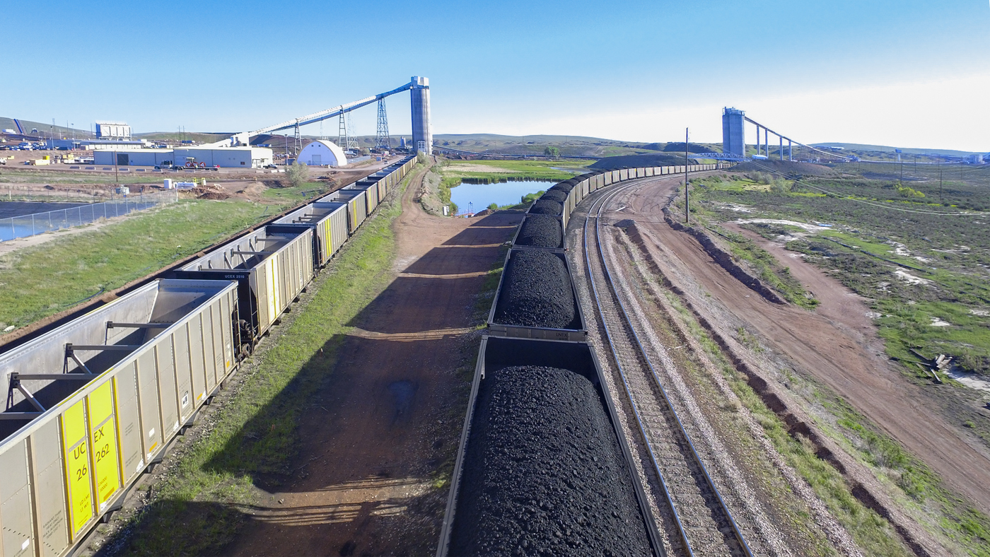 View of the rail loop and trains at North Antelope Rochelle Mine