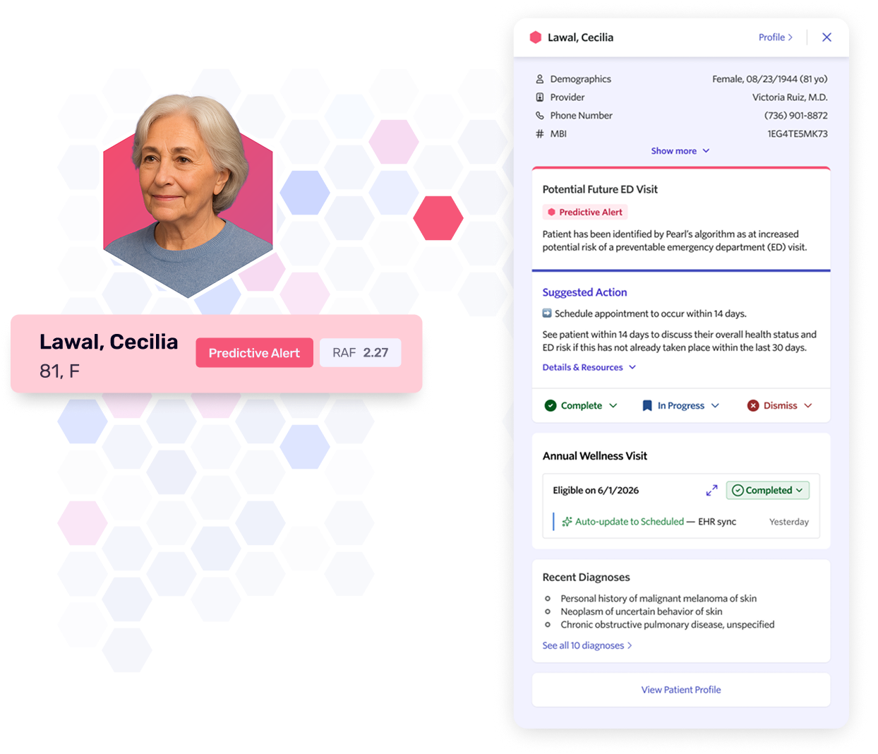 Pearl Health product preview showing patient prioritization and care workflow screens