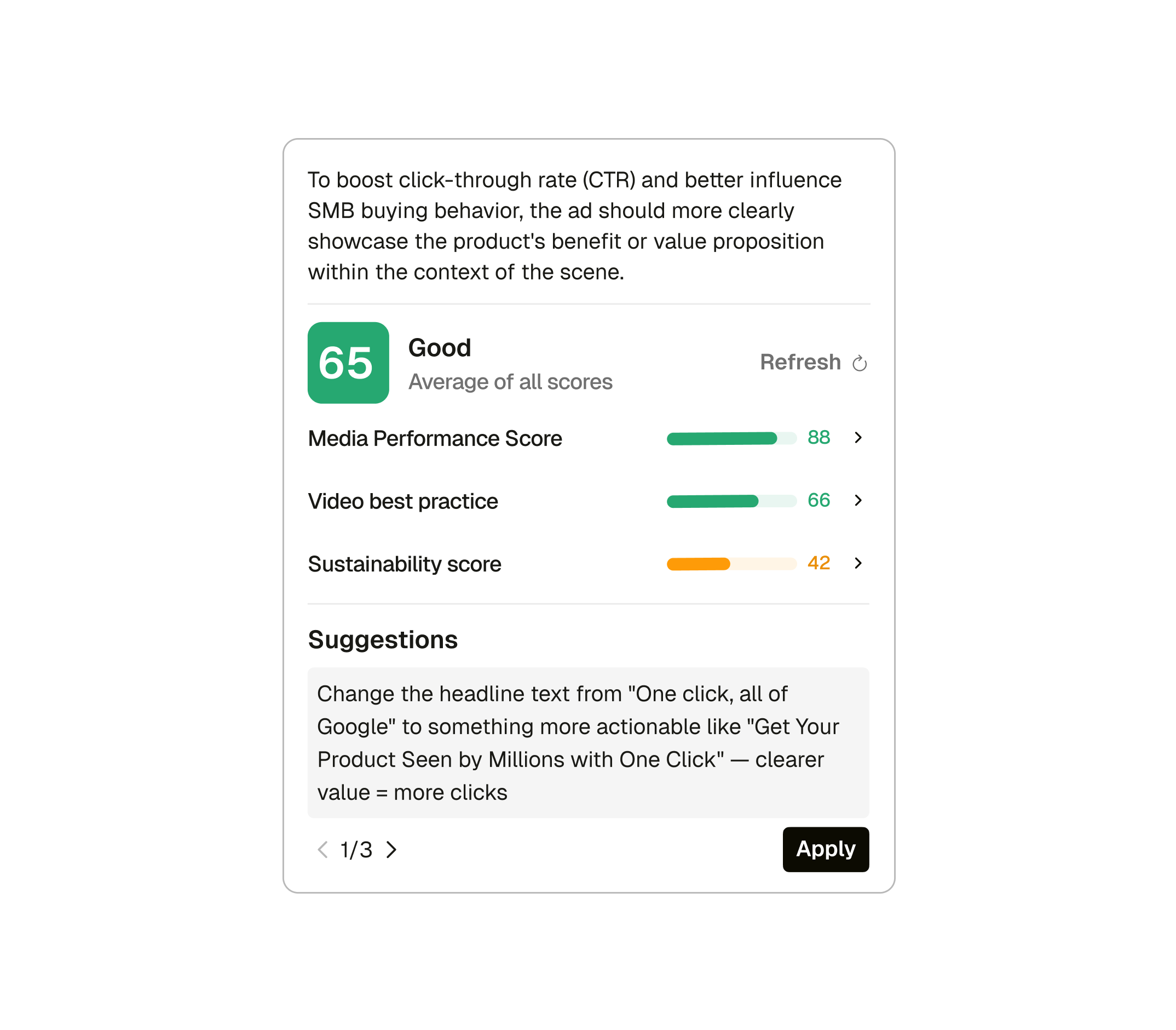 Pencil interface showing creative insights and performance prediction
